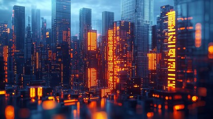 Fototapeta premium World Creativity and Innovation Week Futuristic city skyline at twilight with light.