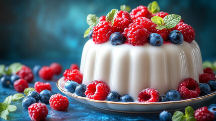 A sophisticated gourmet dessert featuring vibrant sorbet mousse, fresh berries, and an elegant culinary composition, showcasing creativity and modern artistry in plating.

