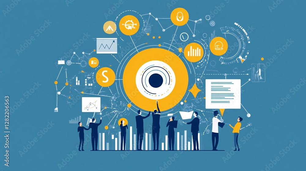 Poster business people analyzing data and developing a big idea strategy