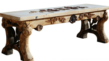 A bench with flowers carved into it. generated using AI