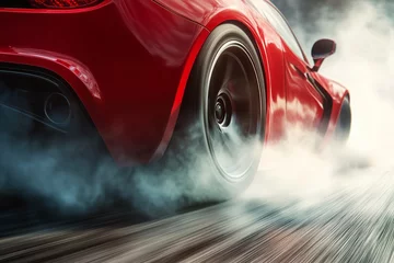 Red Sports Car Performing a High-Speed Burnout on Asphalt