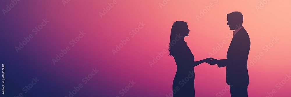 Poster silhouettes of two professionals sealing a business deal in an abstract setting during twilight. gen