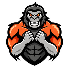 Gorilla Pounding Chest Vector Illustration – Cartoon, Clipart & Line Art Design, Powerful gorilla pounding its chest with a fierce expression – vector cartoon, clipart & line art.