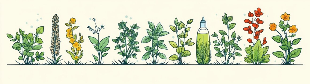 various plants in a row, green and yellow clip art preview