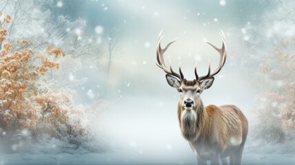 Immerse in the serene beauty of winter forests, where wild deer roam freely amidst the snowcovered landscape.