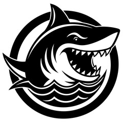 Great White Shark Vector Illustration – Sharp Teeth, Ocean Waves, Clipart & Line Art Design, Great white shark vector with sharp teeth and ocean waves, perfect for clipart, line art, and designs.