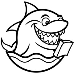 Great White Shark Vector Illustration – Sharp Teeth, Ocean Waves, Clipart & Line Art Design, Great white shark vector with sharp teeth and ocean waves, perfect for clipart, line art, and designs.