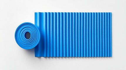 Bright Blue Corrugated Surface Partially Rolled Up Texture with Abstract Circular Design