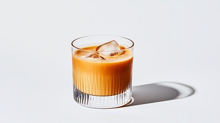 Chilled Delight Refreshing Beverage With Ice Cubes and a Smooth Light Brown Hue for a Summer Drink Vibe