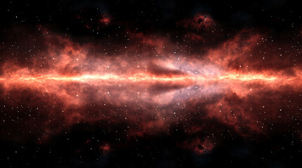 Fototapeta premium Stunning Cosmic Scene of Bright Fiery Nebula Against Dark Space Filled with Distant Stars and Dust Particles