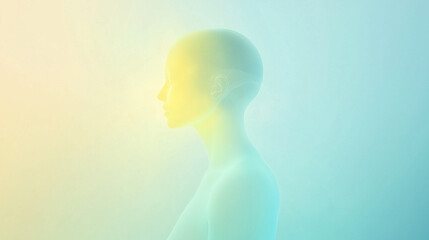 Obraz premium Female figure in profile with ethereal glow in yellow-blue gradient