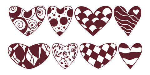Set of hearts, whirls, checkered, waves, circles