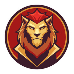 Obraz premium Majestic Lion Badge Vector - Golden Mane Clipart, Line Art & Cartoon Illustration, Majestic lion badge vector with golden mane, perfect for clipart, line art, and cartoon designs.