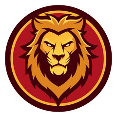 Fototapeta premium Majestic Lion Badge Vector - Golden Mane Clipart, Line Art & Cartoon Illustration, Majestic lion badge vector with golden mane, perfect for clipart, line art, and cartoon designs.