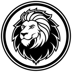 Majestic Lion Badge Vector - Golden Mane Clipart, Line Art & Cartoon Illustration, Majestic lion badge vector with golden mane, perfect for clipart, line art, and cartoon designs.