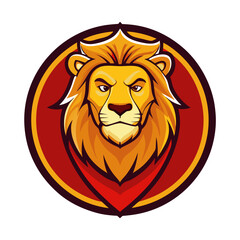 Majestic Lion Badge Vector - Golden Mane Clipart, Line Art & Cartoon Illustration, Majestic lion badge vector with golden mane, perfect for clipart, line art, and cartoon designs.