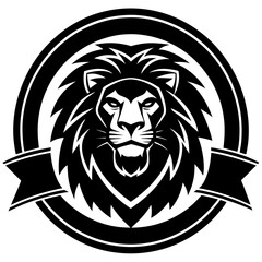 Majestic Lion Badge Vector - Golden Mane Clipart, Line Art & Cartoon Illustration, Majestic lion badge vector with golden mane, perfect for clipart, line art, and cartoon designs.