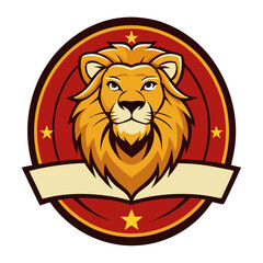 Majestic Lion Badge Vector - Golden Mane Clipart, Line Art & Cartoon Illustration, Majestic lion badge vector with golden mane, perfect for clipart, line art, and cartoon designs.