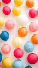 Colorful Spherical Paper Lanterns Festive Mood Brightness Celebration Atmosphere Decoration Assortment