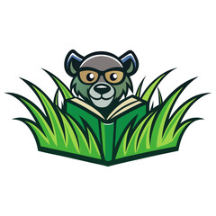 Naklejka premium Panther Sneaking Through Tall Grass - Vector Illustration, Clipart & Line Art, Vector illustration of a panther sneaking through tall grass—perfect for clipart, cartoons, and line art.