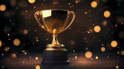 Golden Trophy in Spotlight with Glittering Atmosphere