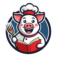  Pig Chef Cartoon with Toque and Spatula – Vector, Clipart, Line Art Illustration,  Cute pig chef with a toque and spatula – vector, clipart, and line art for digital designs.