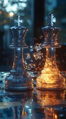 Fiery Chessboard with Splashes of Water and Strategic Moves image