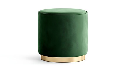 Elegant Emerald Green Velvet Ottoman with Golden Base an Interior Decor Accent Piece for Modern Living