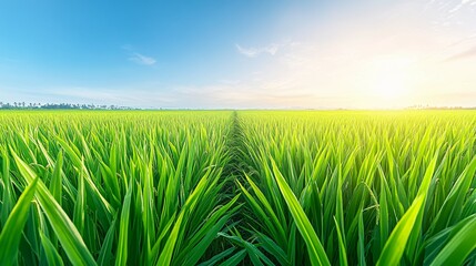 Fototapeta premium A Lush Field Of Green Crop Under The Bright Blue Sky