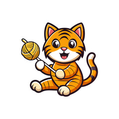 Playful Tabby Cat with Yarn Ball - Vector Illustration, Cartoon, Clipart & Line Art, Playful tabby cat batting a yarn ball – vector, cartoon, clipart, and line art design for digital use.