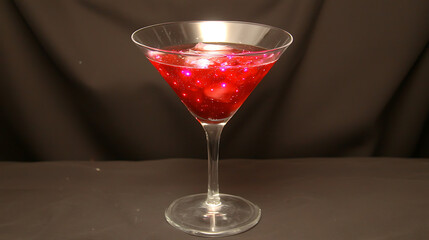 Refreshing Berry Cocktail in Elegant Glass with Ice and Sparkling Red Liquid Against Dark Background
