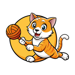 Playful Tabby Cat with Yarn Ball - Vector Illustration, Cartoon, Clipart & Line Art, Playful tabby cat batting a yarn ball – vector, cartoon, clipart, and line art design for digital use.