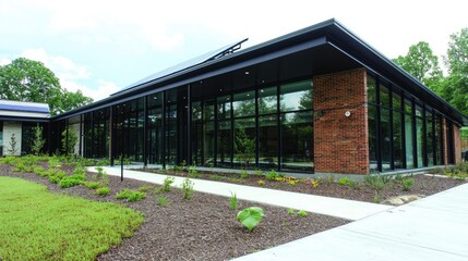 Fototapeta premium Modern building exterior with landscaping