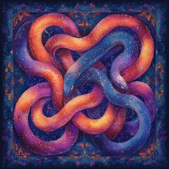 Obraz premium Intertwined Snakes and Chains Pattern Design in Art Nouveau Style with Ethereal Glow and Symmetrical Composition