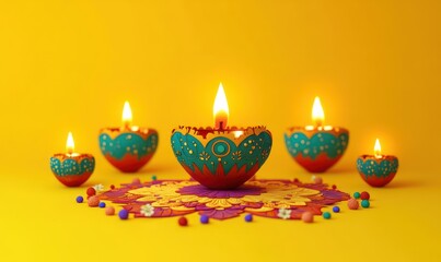 Vibrant Diwali Celebration with Colorful Lanterns and Rangoli Designs for Festival of Lights