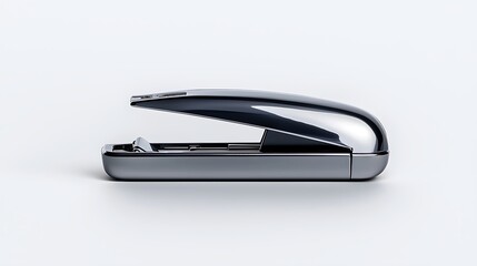 Gleaming Chrome Stapler Close Up on White Backdrop Office Supply Metal Tool Paper Fastener Stationery Essential