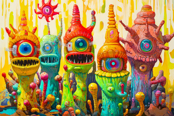 Fototapeta premium Whimsical Alien Creatures: A Colorful Fantasy World