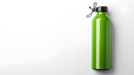 Obraz premium Green Bottle with Black Cap Mockup on White Backdrop for Product Presentation and Design Templates
