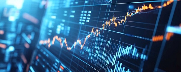 Stock market data showing growing statistics on multiple monitors