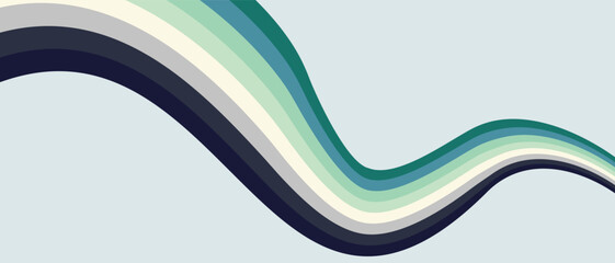 Vintage 70s retro background vector. Abstract wavy stripes in warm colors on a light backdrop. Nostalgic mid-century style wallpaper for posters, banners, and decorative design