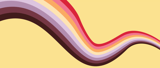 Vintage 70s retro background vector. Abstract wavy stripes in warm colors on a light backdrop. Nostalgic mid-century style wallpaper for posters, banners, and decorative design