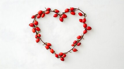 Obraz premium Heart Shaped Arrangement of Red Berries on White Background