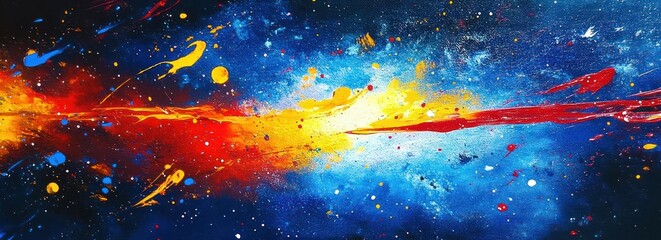 Abstract Modern Expressionism Colorful Painting with Electric Blue and Fiery Red Explosions and Textured Background Design