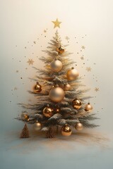Minimalist Christmas Tree Design with Golden Ornaments and Soft Lighting for a Festive Atmosphere