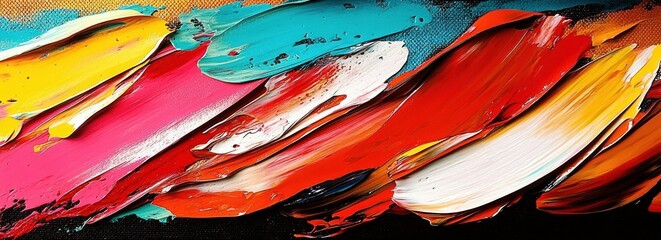 Abstract Vibrant Painting with Bold Strokes and Textured Colors in Red Orange and Turquoise
