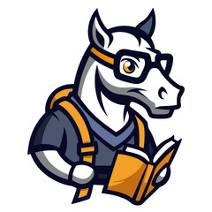 Strong Workhorse with Harness - Vector Illustration, Clipart & Line Art Design, Strong workhorse vector illustration with harness, perfect for clipart, cartoons, and line art designs.