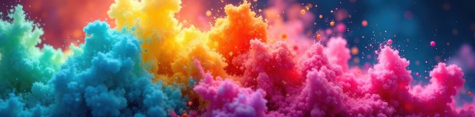 Fototapeta premium Vibrant rainbow holi powder cloud bursts, isolated , tradition, graphic