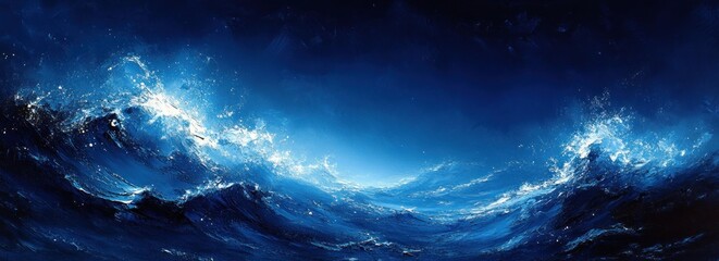 Abstract Expressionism Deep Blue Art Work with Black and White Splashes Texture and Dynamic Composition