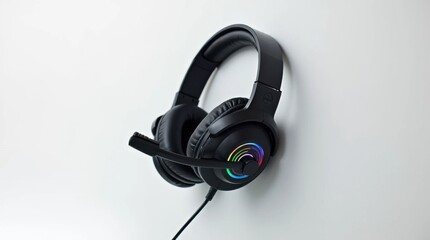 Naklejka premium RGB Gaming Headset on White Background