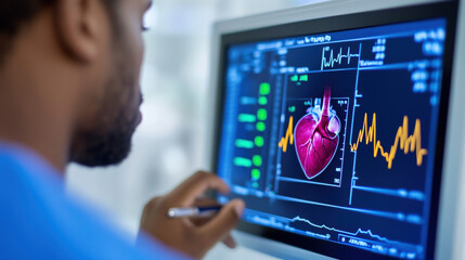Congestive Heart Failure, A healthcare professional analyzing heart data on a medical monitor.